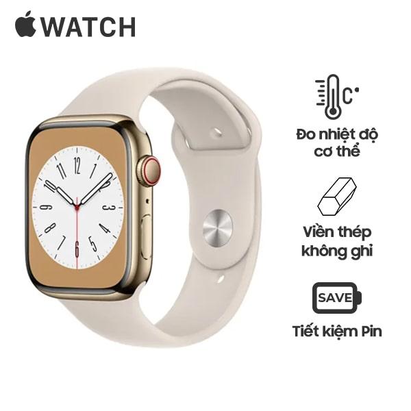 Apple Watch Series 8 41mm Viền Thép Dây Cao Su Chính Hãng Certified Refurbished