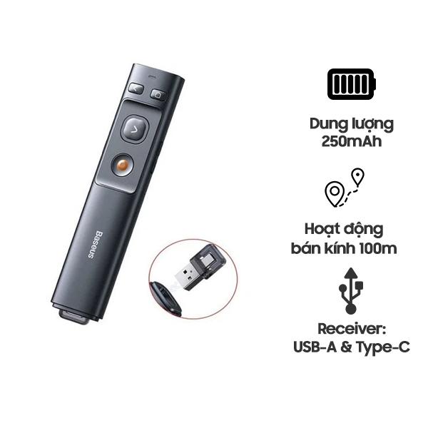 Bút Laser Trình Chiếu BASEUS Orange Dot Wireless Presenter Red Laser (Kèm cáp sạc)