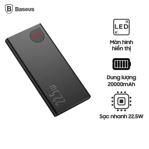 Pin Sạc Dự Phòng BASEUS Sạc Nhanh 22.5W 20.000mAh Mỏng Gọn, Có Màn Hình Hiển Thị Dung Lượng Pin (Adaman Metal Series)