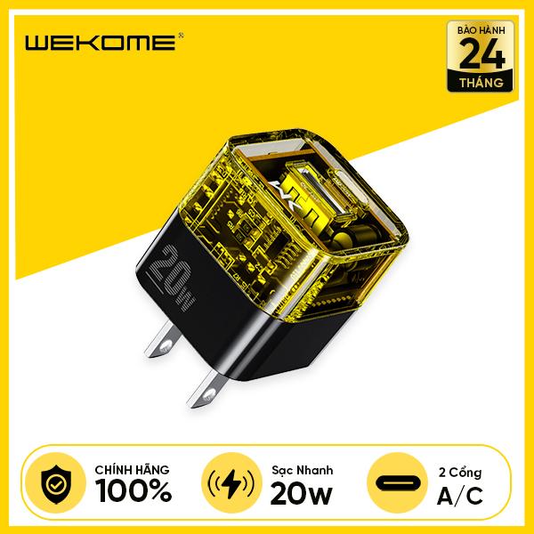 Củ Sạc Nhanh WEKOME WP-U149 PD20W Có 2 Cổng Output 1C/1A Nhỏ Gọn, An Toàn, Thiết Kế Trong Suốt