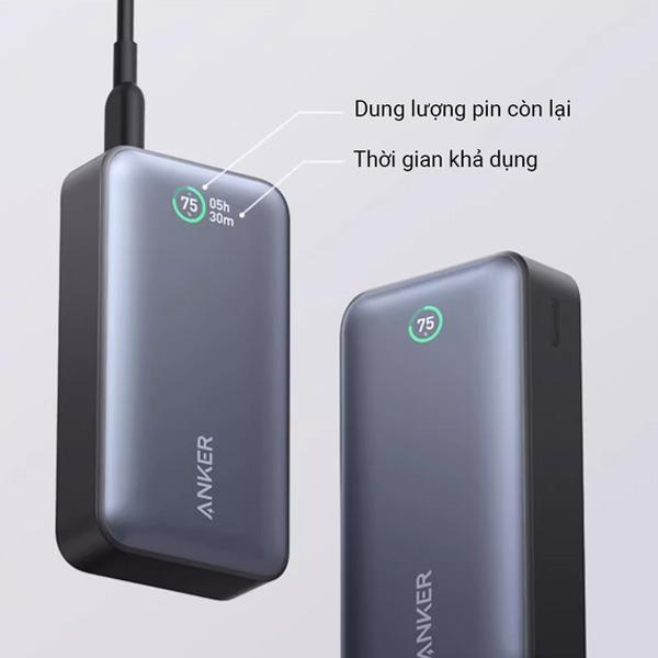 Pin Sạc Dự Phòng ANKER 553 Sạc Nhanh 30W 10.000mAh (A1256) Có Màn Hình Hiển Thị Dung Lượng Pin