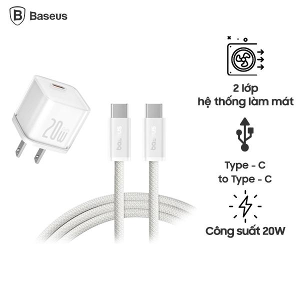 Bộ Sạc BASEUS GaN5S Fast Charger 1C 20W Kèm Cáp Dynamic 3 C To C