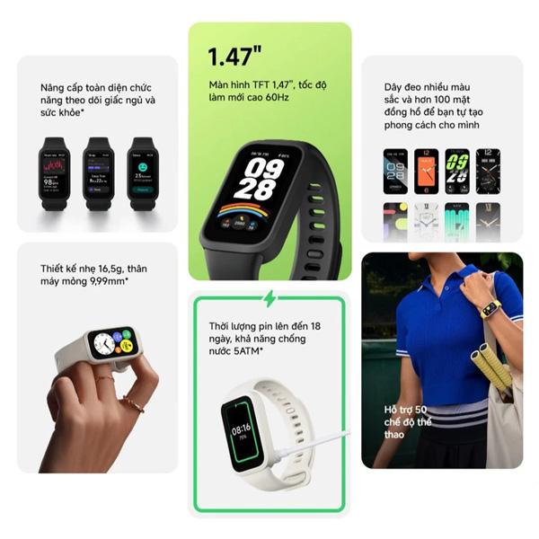 Vòng đeo tay thông minh Xiaomi Smart Band 9 Active Chính Hãng