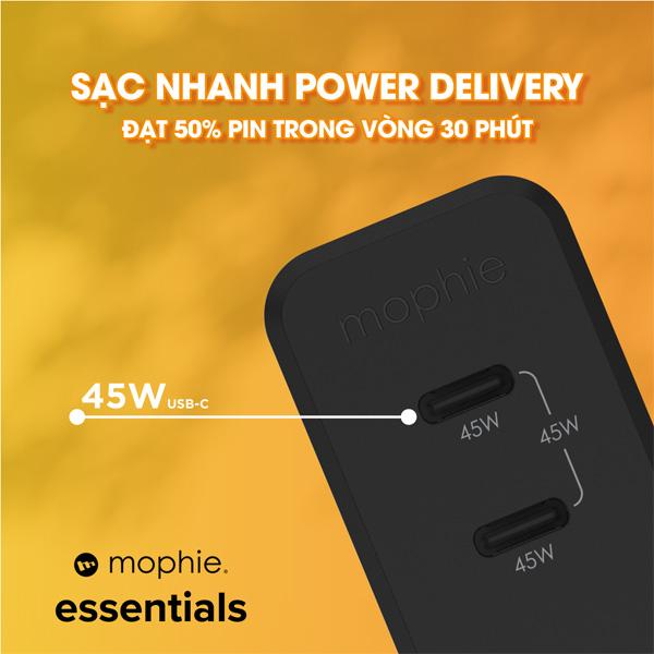 Củ Sạc Nhanh Mophie Essentials 45W 2C GaN Chính Hãng