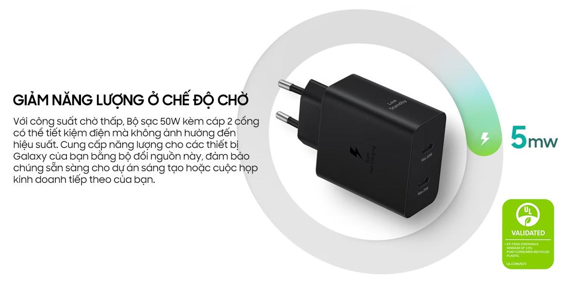 Củ Sạc Nhanh Kèm Cáp Samsung 2 Cổng 50W Chính Hãng