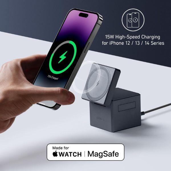 Đế sạc Anker không dây Cube Magsafe 3 in 1 15W 737 Y1811 Chính Hãng 