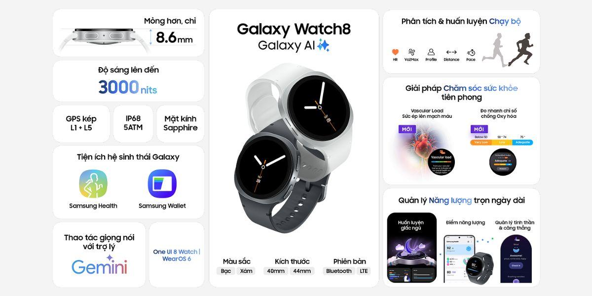 Samsung Galaxy Watch 8 BT 44mm Chính Hãng - BHĐT