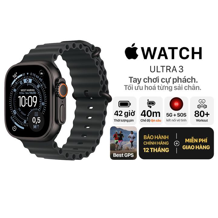 Apple Watch Ultra 3 49mm GPS + Cellular Viền Titanium Đen - Dây Ocean Chính Hãng Apple Việt Nam