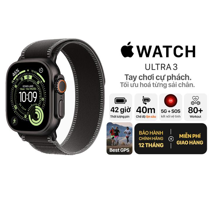 Apple Watch Ultra 3 49mm GPS + Cellular Viền Titanium Đen - Dây Trail Chính Hãng Apple Việt Nam