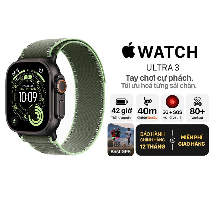 Apple Watch Ultra 3 49mm GPS + Cellular Viền Titanium Đen - Dây Trail Chính Hãng Apple Việt Nam