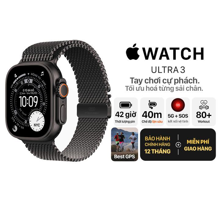 Apple Watch Ultra 3 49mm GPS + Cellular Viền Titanium Đen - Dây Thép Chính Hãng Apple Việt Nam