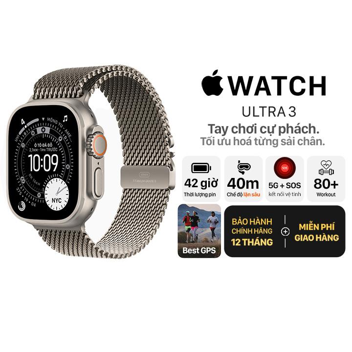 Apple Watch Ultra 3 49mm GPS + Cellular Viền Titanium Tự Nhiên - Dây Thép Chính Hãng Apple Việt Nam