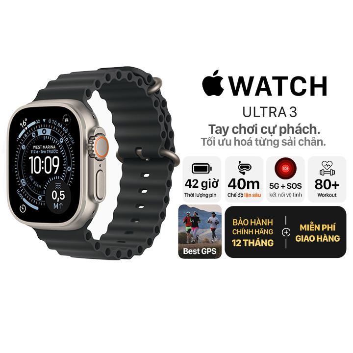 Apple Watch Ultra 3 49mm GPS + Cellular Viền Titanium Tự Nhiên - Dây Ocean Chính Hãng Apple Việt Nam