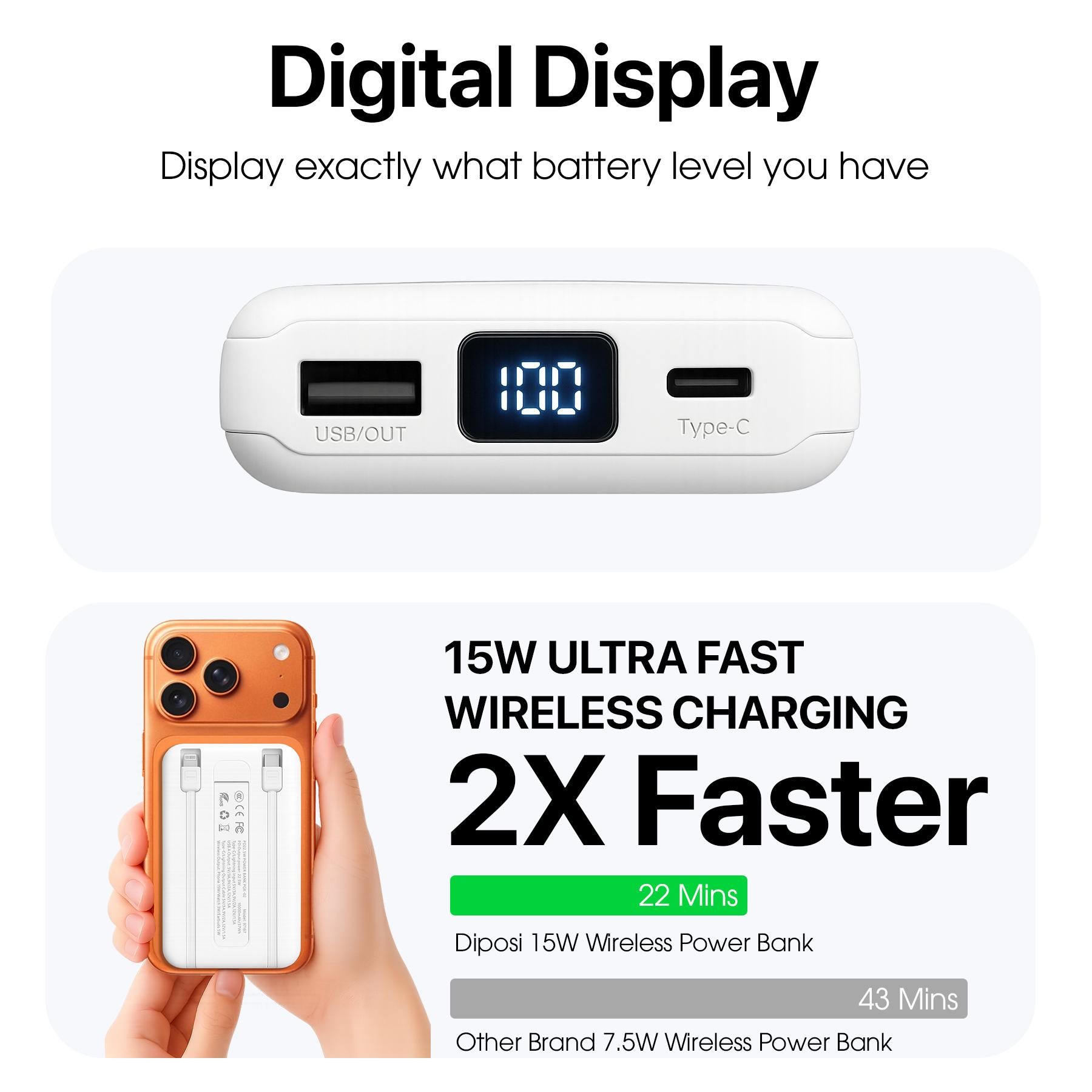 Pin Sạc Dự Phòng DIPOSI DiPow Magnetic 5in1 Digital Display 10000mAh Sạc Nhanh 22.5W PGK-02 Chính Hãng