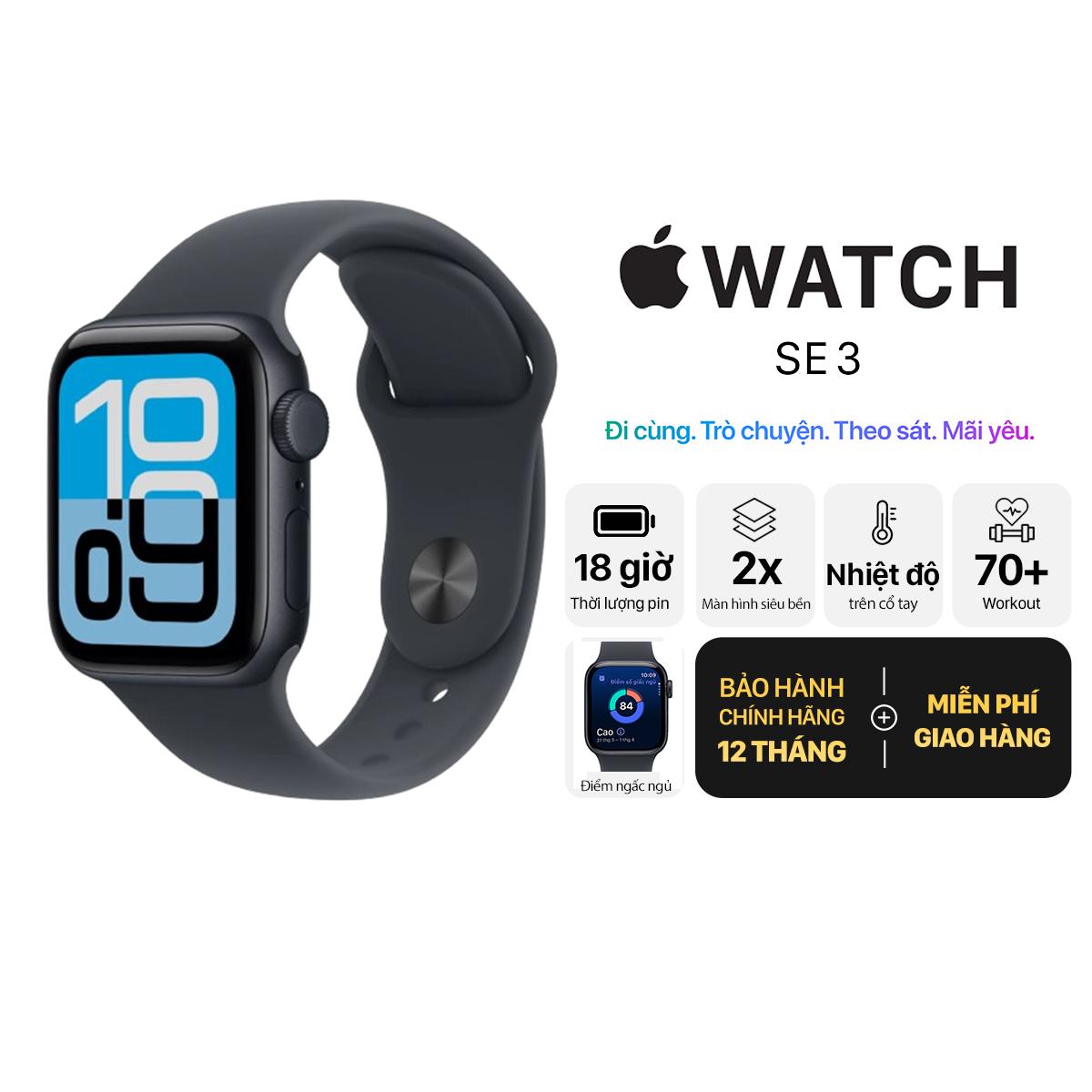 Apple Watch SE 3 40mm GPS Viền Nhôm Dây Cao Su Chính Hãng Apple Việt Nam