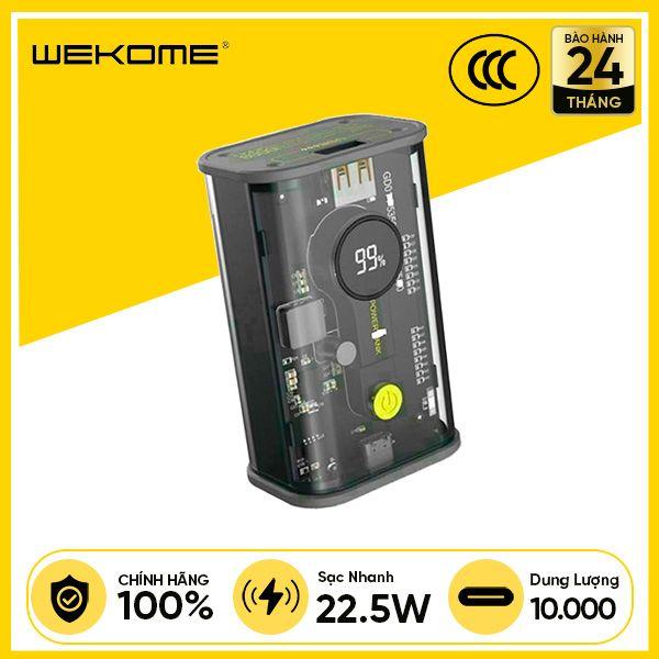 Pin Sạc Dự Phòng WEKOME WP-333 10.000mAh 22.5W Có 2 Cổng Output 1C/1A, Thiết Kế Trong Suốt