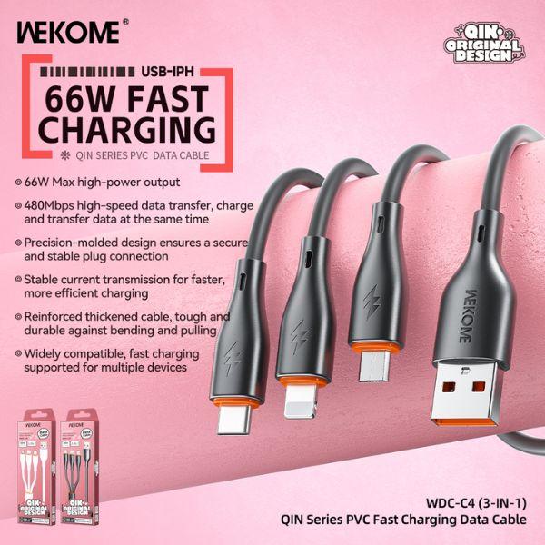 Cáp Sạc WEKOME WDC-C4 3-IN-1 66W QIN PVC