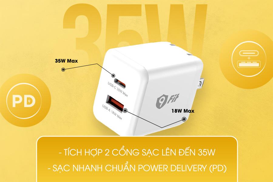 Củ Sạc Nhanh 9FIT PD 35W 1A1C GaN Chính Hãng