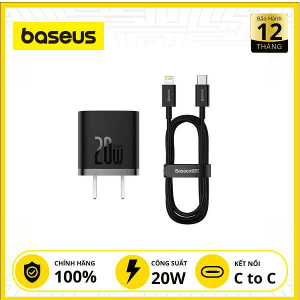 Bộ Sạc Kèm Cáp BASEUS GaN5 Fast Charger Mini 1C 20W