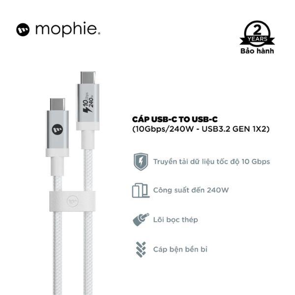 Cáp Mophie Type-C to Type-C 240W 10Gbps 1.5m Chính Hãng